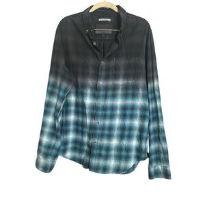 Saks Fifth Ave x Anthony Davis collab Gradient Plaid Shirt - Black and Blue Sz M